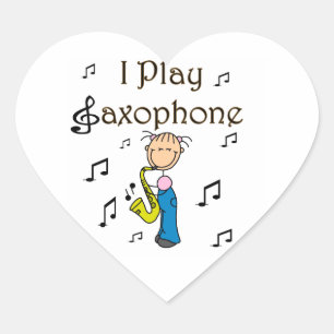 Ik Speel Saxofoon Stick Figure T-shirts en Cadeaus Hart Sticker