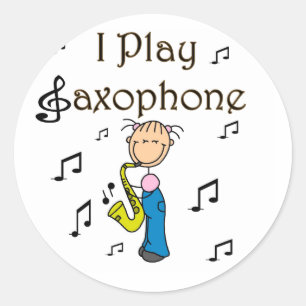 Ik Speel Saxofoon Stick Figure T-shirts en Cadeaus Ronde Sticker