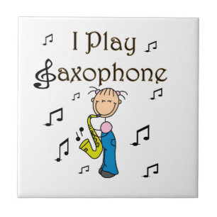 Ik Speel Saxofoon Stick Figure T-shirts en Cadeaus Tegeltje
