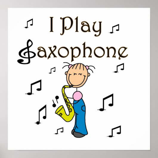 Ik speel Saxophone Stick Figuur T-shirts en cadeau Poster (Voorkant)
