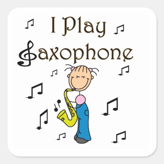 Ik speel Saxophone Stick Figuur T-shirts en cadeau Vierkante Sticker (Voorkant)