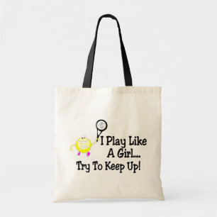 Ik speel tenis als een meisje die probeert op te h tote bag