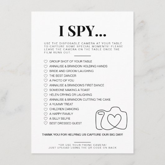 Ik spion bruiloft spel Capture de liefde foto scav Menu (Achterkant)
