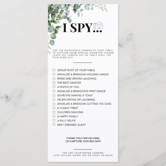 Ik spion bruiloft spel Capture de liefde foto scav Menu (Achterkant)