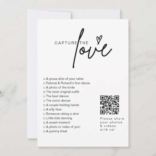 Ik spion bruiloft spel Capture The Love Photo Hunt Kaart (Voorkant)