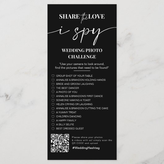 Ik spion bruiloft spel Deel de liefde foto scaveng Menu (Voorkant)