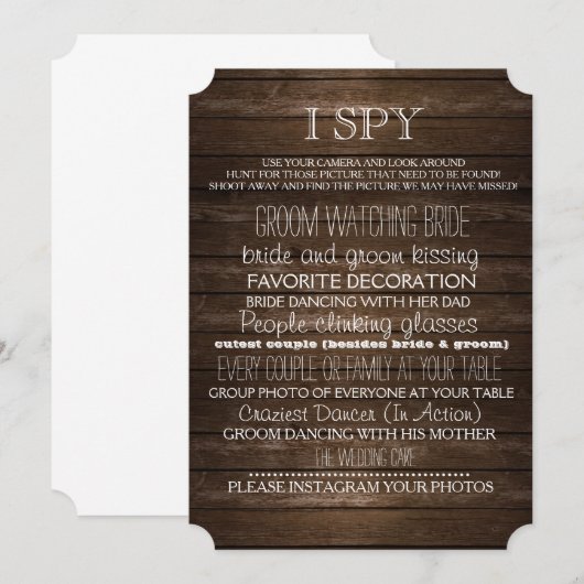 Ik Spioneer Huwelijkspel Hout Rustieke Fotografie Kaart (Voorkant / Achterkant)