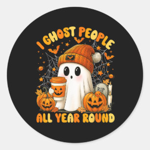 Ik spook mensen het hele jaar door Halloween spook Ronde Sticker