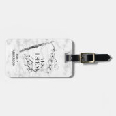 Ik spreek fluit zwart wit marmer monogram bagagelabel (Voorkant horizontaal)