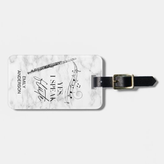 Ik spreek fluit zwart wit marmer monogram bagagelabel (Voorkant horizontaal)