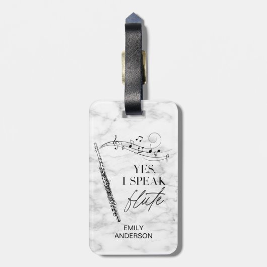 Ik spreek fluit zwart wit marmer monogram bagagelabel (Achterkant verticaal)