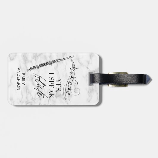 Ik spreek fluit zwart wit marmer monogram bagagelabel (Achterkant horizontaal)