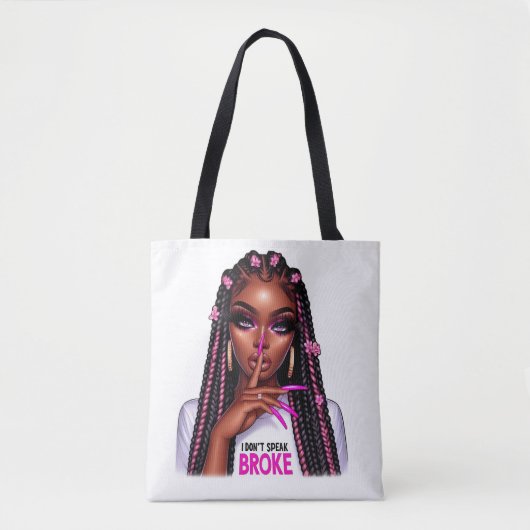 "Ik spreek geen gebroken" zwarte vrouw Shush Tote Bag (Voorkant)