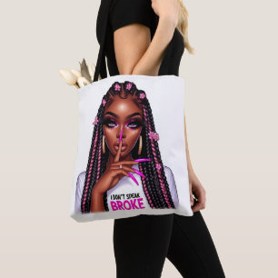 "Ik spreek geen gebroken" zwarte vrouw Shush Tote Bag