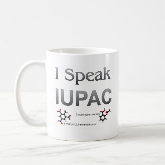 Ik spreek over IUPAC-chemische nomenclatuur Koffiemok (Links)