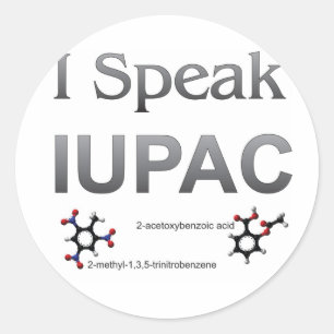 Ik spreek over IUPAC-chemische nomenclatuur Ronde Sticker
