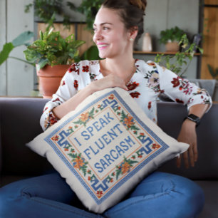 Ik spreek vloeiend sarcasme - grappige naaldpuntst kussen