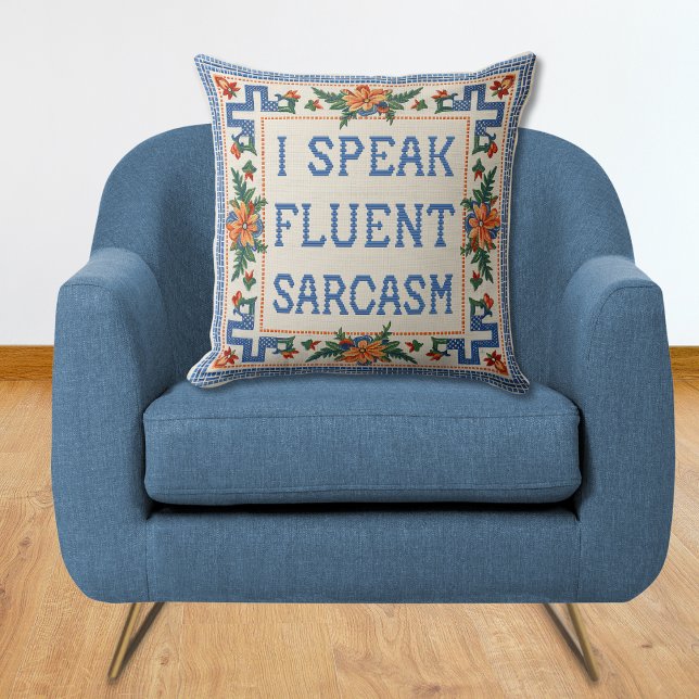 Ik spreek vloeiend sarcasme - grappige naaldpuntst kussen (I Speak Fluent Sarcasm Needlepoint Style Funny Throw Pillow)