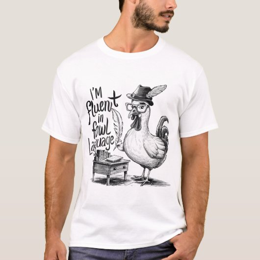 Ik spreek vloeiend Vogeltaal Grappige Boer Kip L T-shirt (Voorkant)