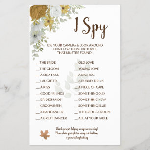Ik spy Boho Autumn Wedding Reception Game Kaart Fl