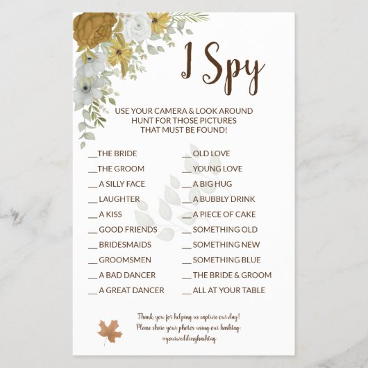 Ik spy Boho Autumn Wedding Reception Game Kaart Fl (Voorkant)
