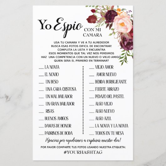 Ik Spy bruiloft receptiespel Engels Spaans (Achterkant)