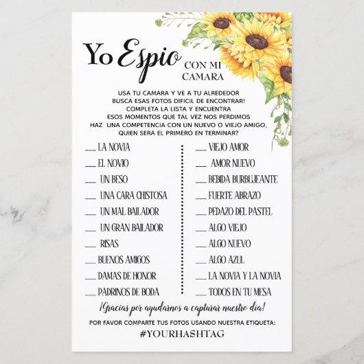 Ik Spy bruiloft receptiespel Engels Spaans (Achterkant)