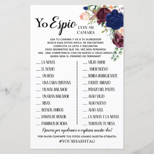 Ik Spy bruiloft receptiespel Engels Spaans (Achterkant)