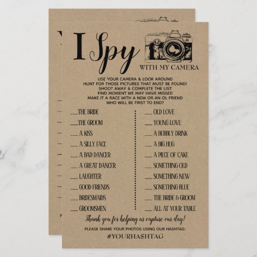 Ik Spy bruiloft receptiespel Engels spaans spel (Voorkant / Achterkant)