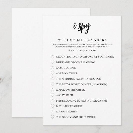 Ik Spy Bruiloft Spel Kaart (Voorkant / Achterkant)