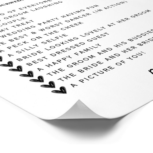 Ik Spy Photo Hunt Wedding Receptie Scavenger Game Poster (Hoek)