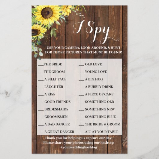 Ik spy Sunflower Western Weddenschap Flyer (Voorkant)