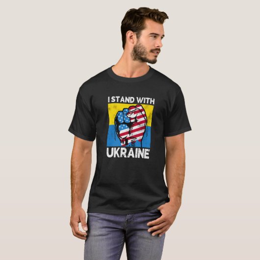 Ik sta achter de Amerikaanse vlag van Oekraïne T-shirt (Voorkant volledig)