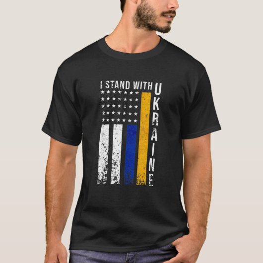 Ik sta achter de Oekraïense vlag Amerikaanse vlag T-shirt (Voorkant)