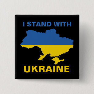 Ik sta achter de Oekraïense vlag en kaart Vierkante Button 5,1 Cm
