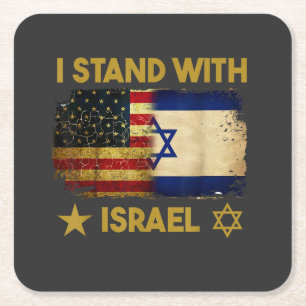 Ik sta achter Israël Amerikaanse vlag Kartonnen Onderzetters