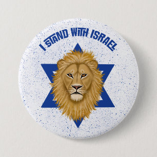 Ik sta achter Israël. Leeuw van Juda Ster van Davi Ronde Button 7,6 Cm