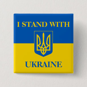 Ik sta achter Oekraïne. Oekraïense vlag & drie-tan Vierkante Button 5,1 Cm