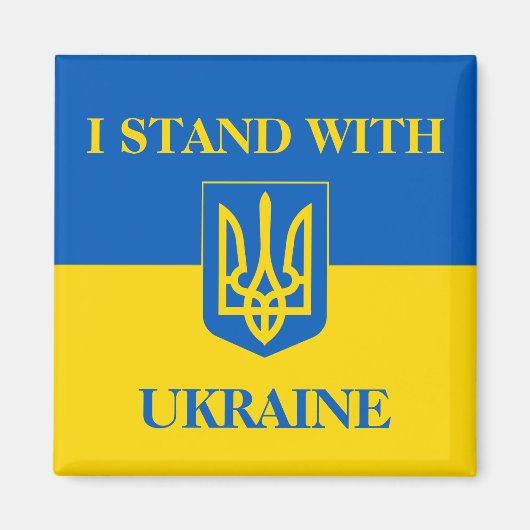 Ik sta achter Oekraïne. Oekraïense vlag & drietand Magneet (Voorkant)