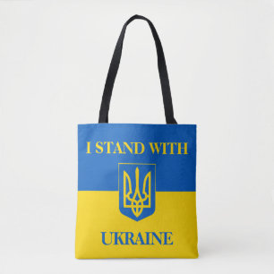 Ik sta achter Oekraïne. Oekraïense vlag. Drietand. Tote Bag