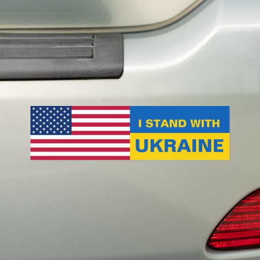 Ik sta achter Oekraïne, VS, Amerikaanse vlag Solid Bumpersticker (Op auto)