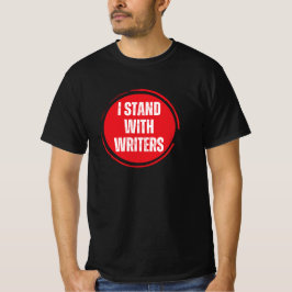 Ik sta bij de schrijvers red logo met witte tekst t-shirt