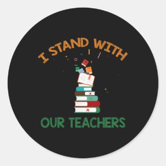 Ik sta bij onze leraren tegen boekenbani ronde sticker