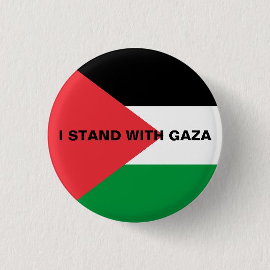 Ik sta met Gaza aangepaste zwarte tekst Palestijns Ronde Button 3,2 Cm (Voorkant)