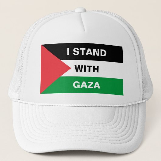 Ik sta met Gaza tekst Palestina vlag gewoonte Trucker Pet (Voorkant)