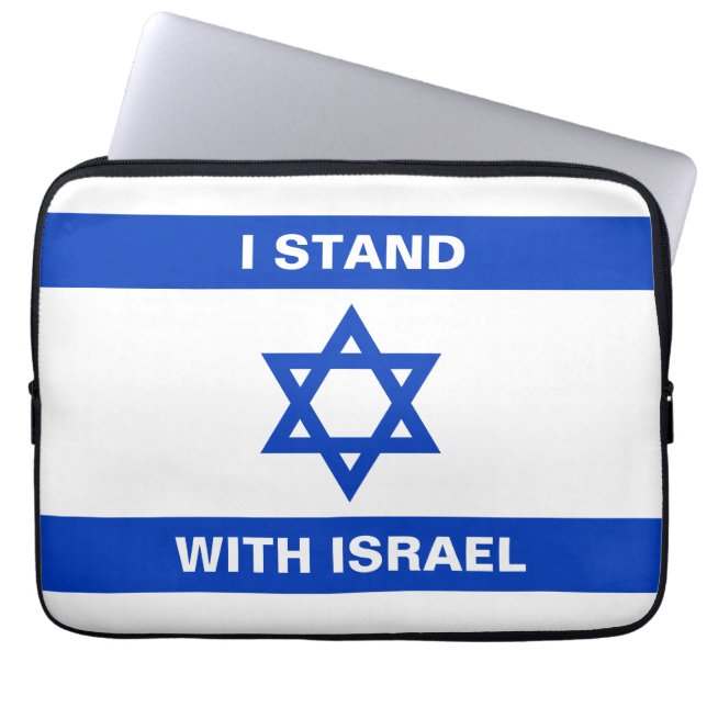 Ik sta met Israël aangepaste tekst Israël vlag Laptop Sleeve (Voorkant)