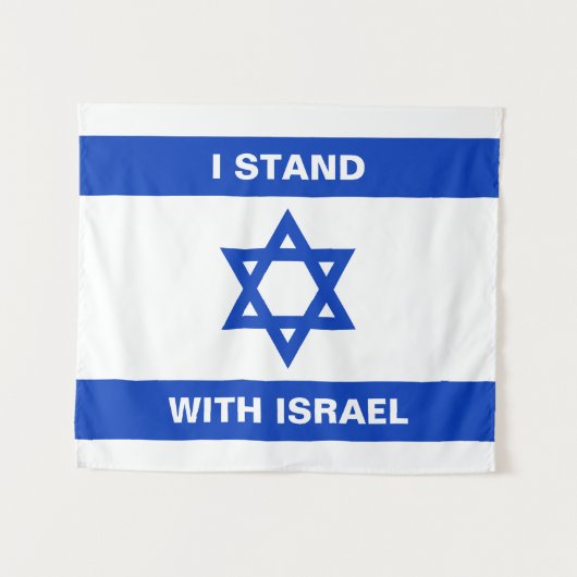 Ik sta met Israël aangepaste tekst Israël vlag Wandkleed (Voorkant (horizontaal))