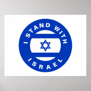Ik sta met Israël blauwe witte vlag op maat Poster