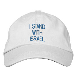 Ik sta met Israel wit blauw aangepaste tekst Geborduurde Pet