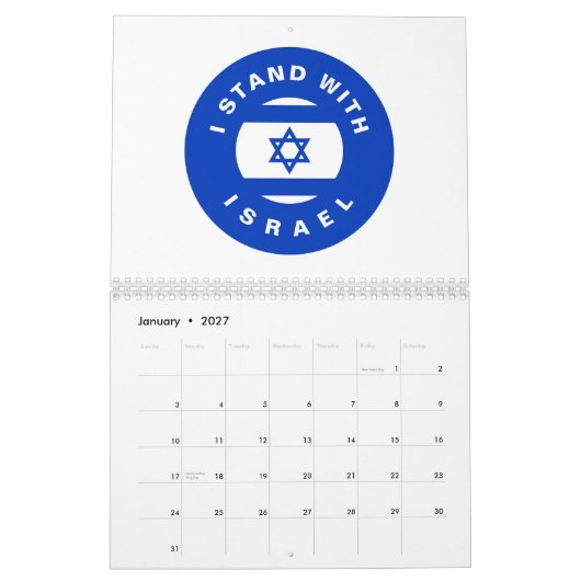 Ik sta met Israël witte blauwe vlag aangepaste tek Kalender (Jan 2027)